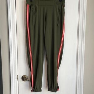 Old Navy Olive Green Track Joggers with Red Stripe